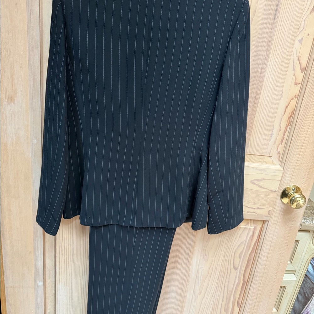 Women's Black Pinstripe Suit Jacket & Pants - Picture 2 of 10